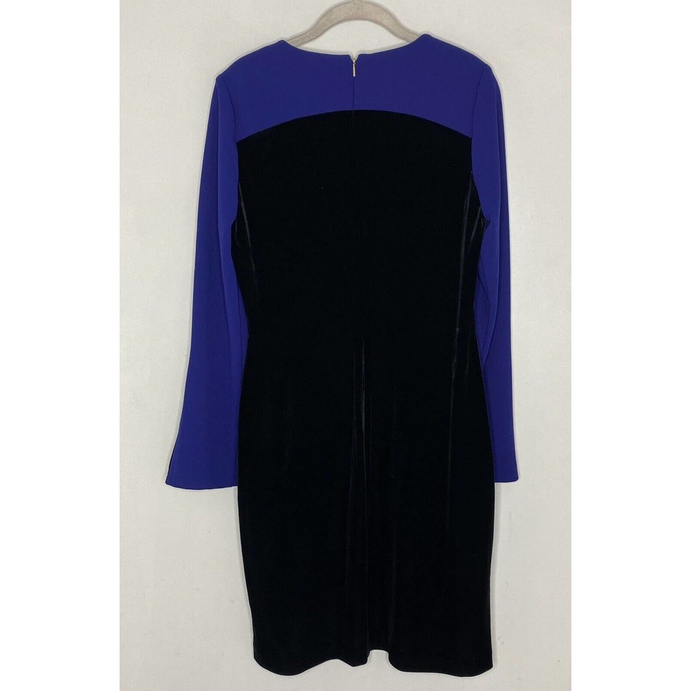 Donna Karan New York Velvet Black & Blue Long Sleeve Colorblock Dress Size 10 O1 - Picture 6 of 6